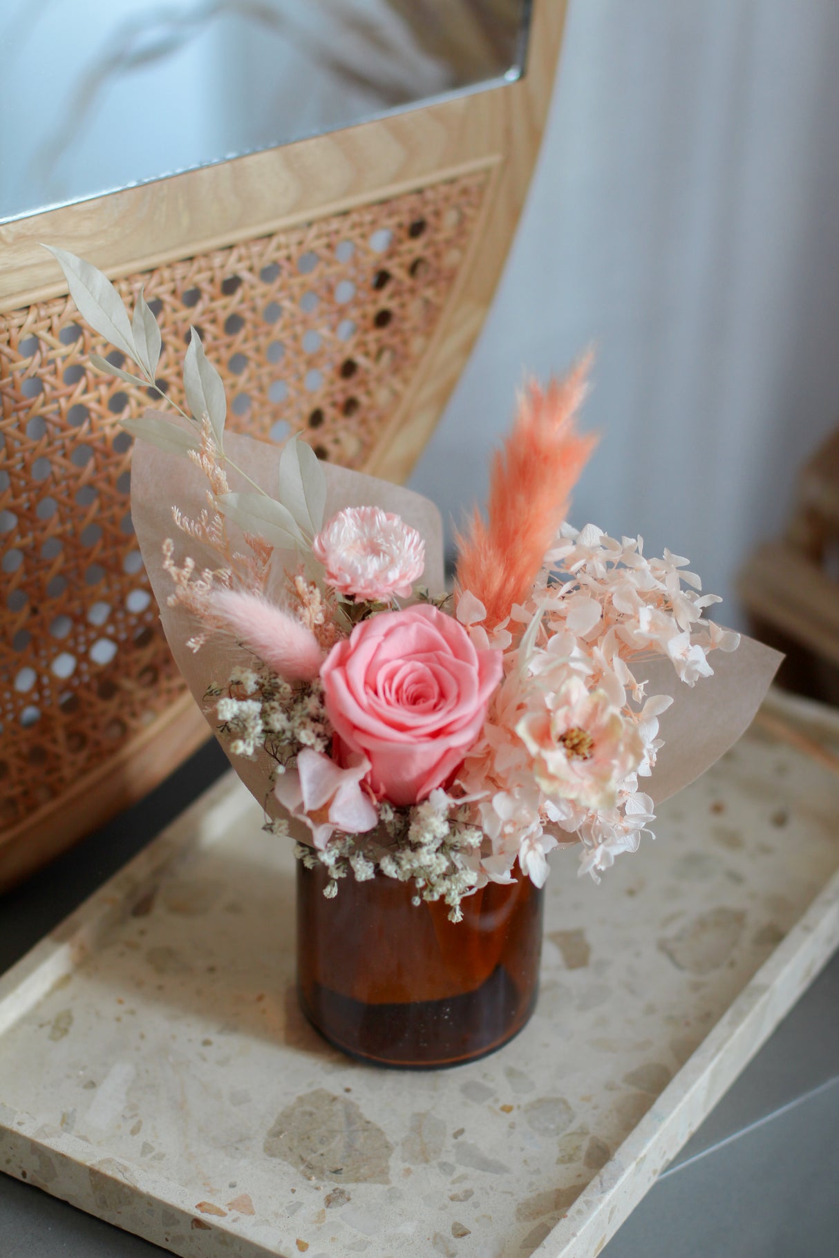Preserved Pink Roses & Hydrangeas in Glass Jar (Preserved)