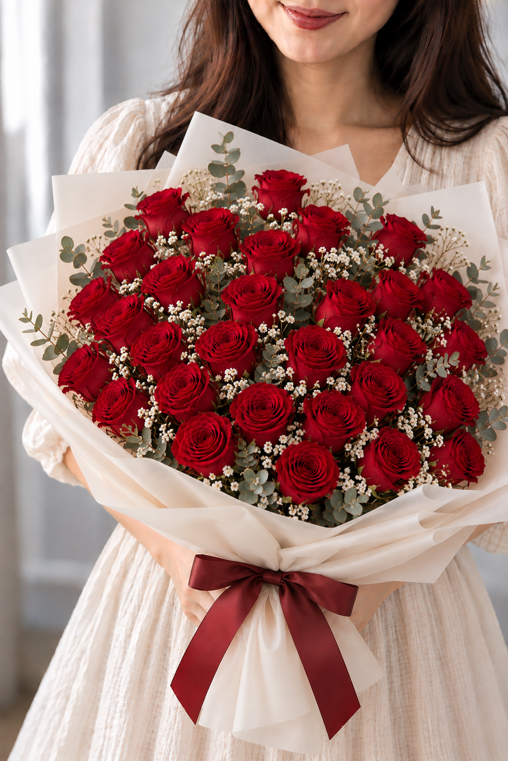 Classic Roses and Baby’s Breath Bouquet