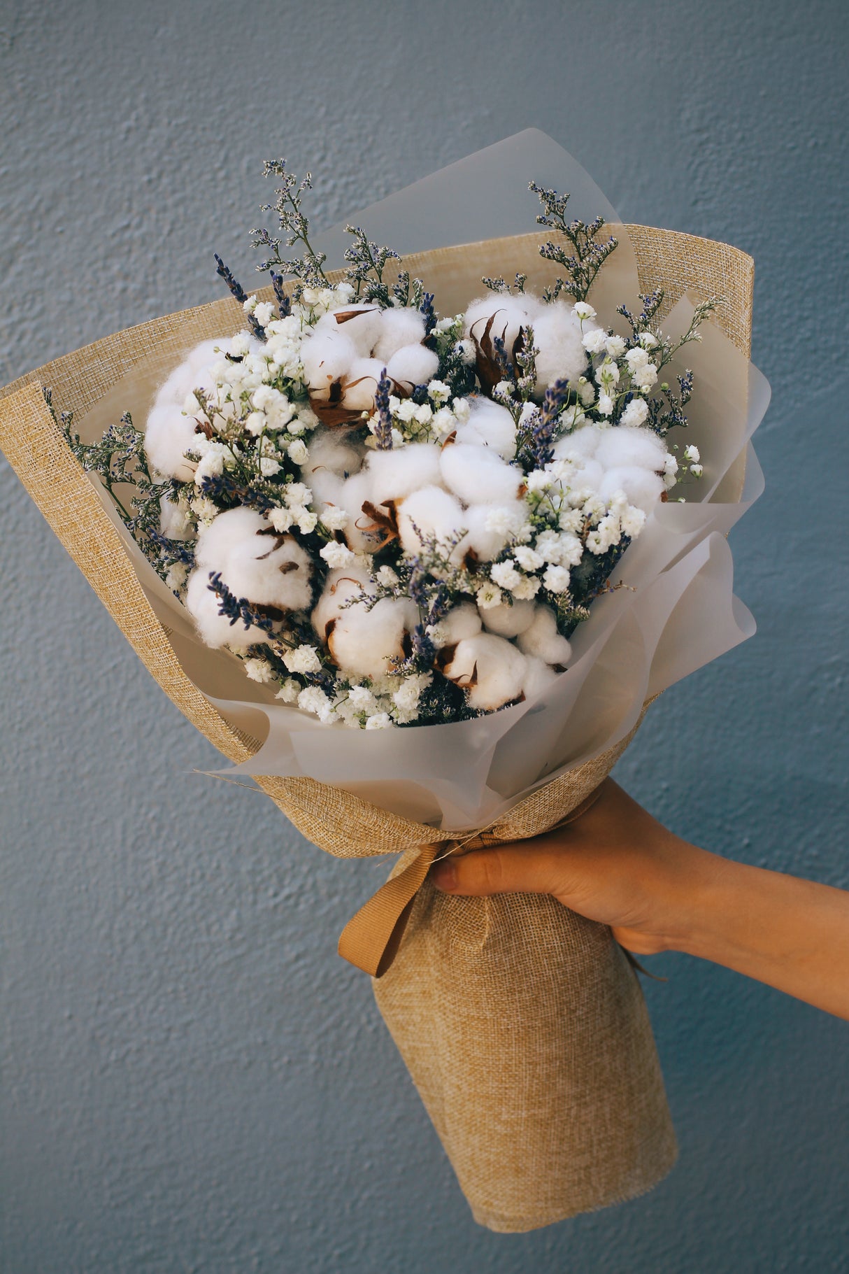 dried flower bouquet singapore florist cotton flower lavender caspia baby's breath