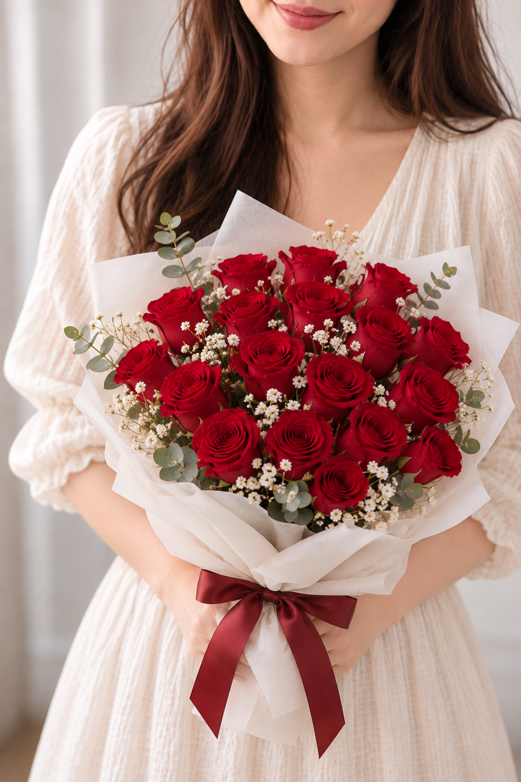 Classic Roses and Baby’s Breath Bouquet