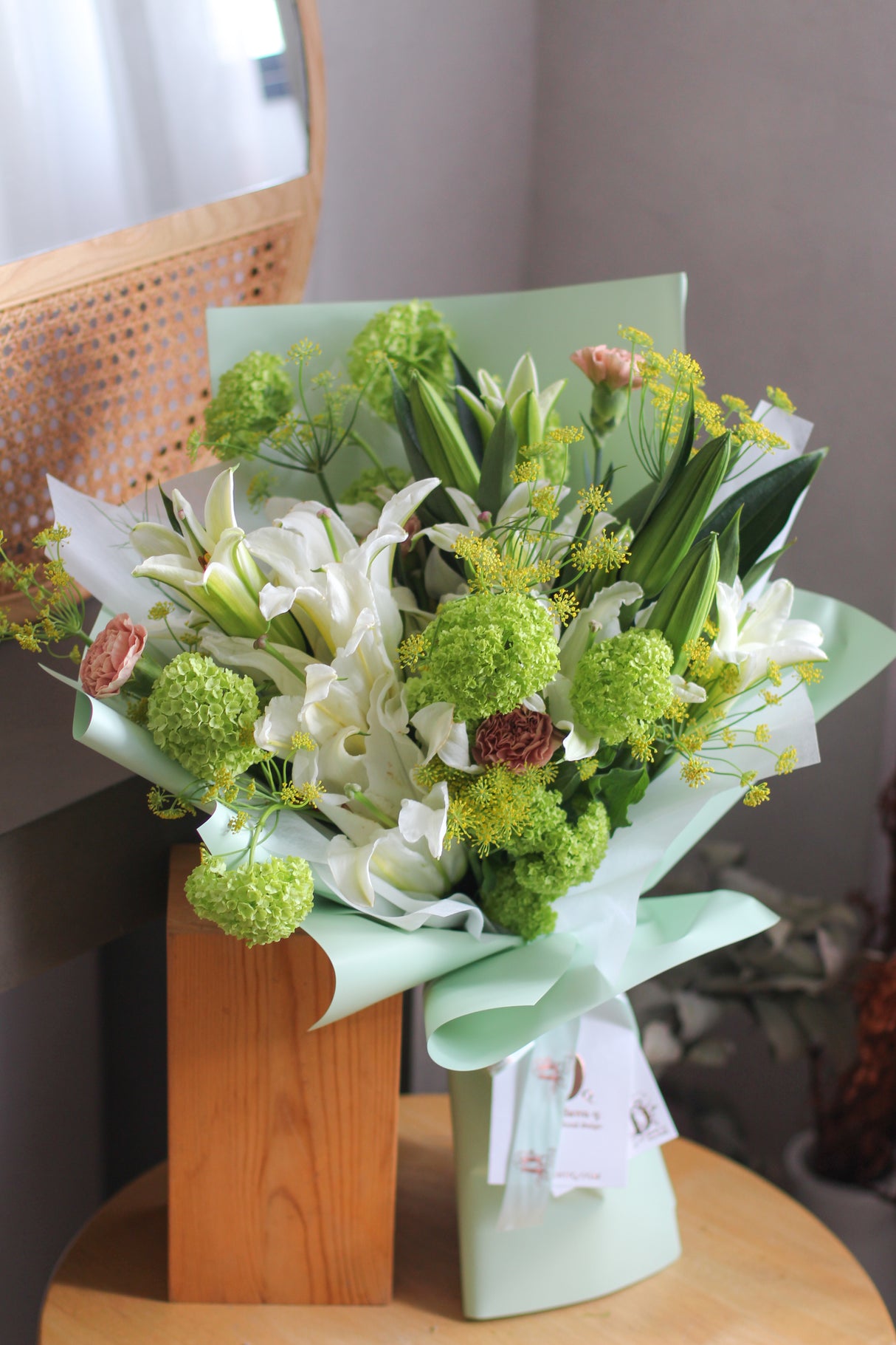 Fresh White Lilies with Vibrant Yellow, Green & Pink Flowers (Fresh)