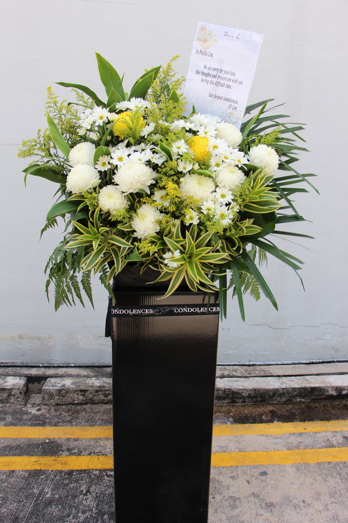 sympathy stand yellow white chrysanthemum