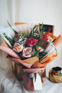 dusty colour red maroon carnation roses mattholia astilbe fresh flower bouquet